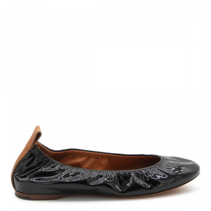 BLACK LEATHER BALLERINA FLATS