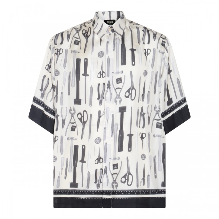 WHITE AND BLACK SILK SHIRT