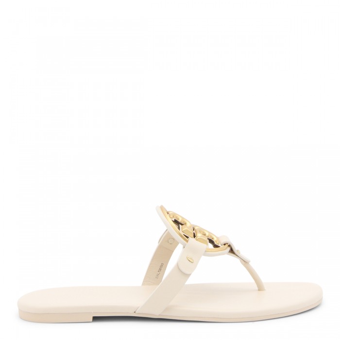 CREAM LEATHER MILLER FLATS