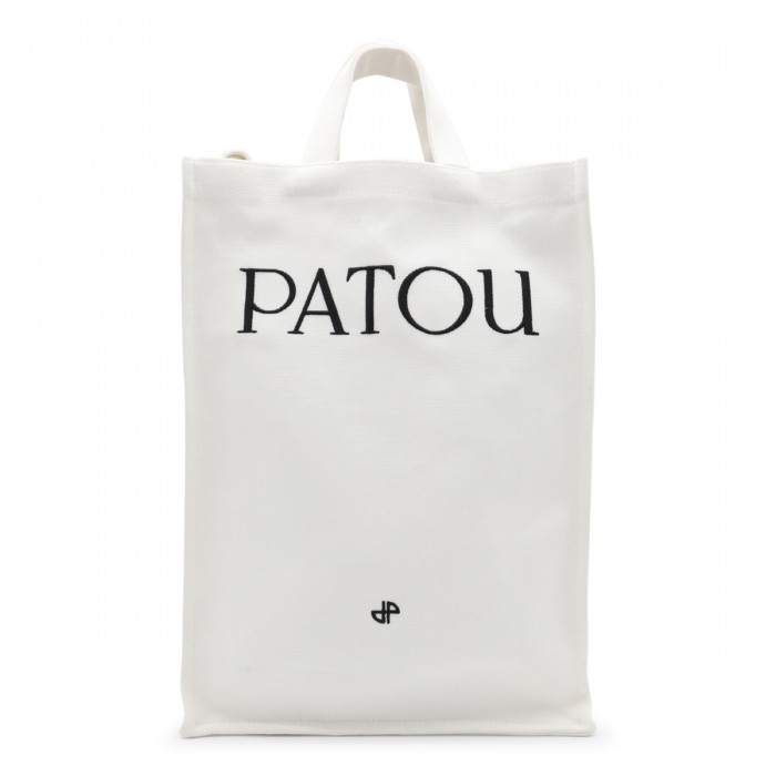 WHITE COTTON VERTICAL TOTE