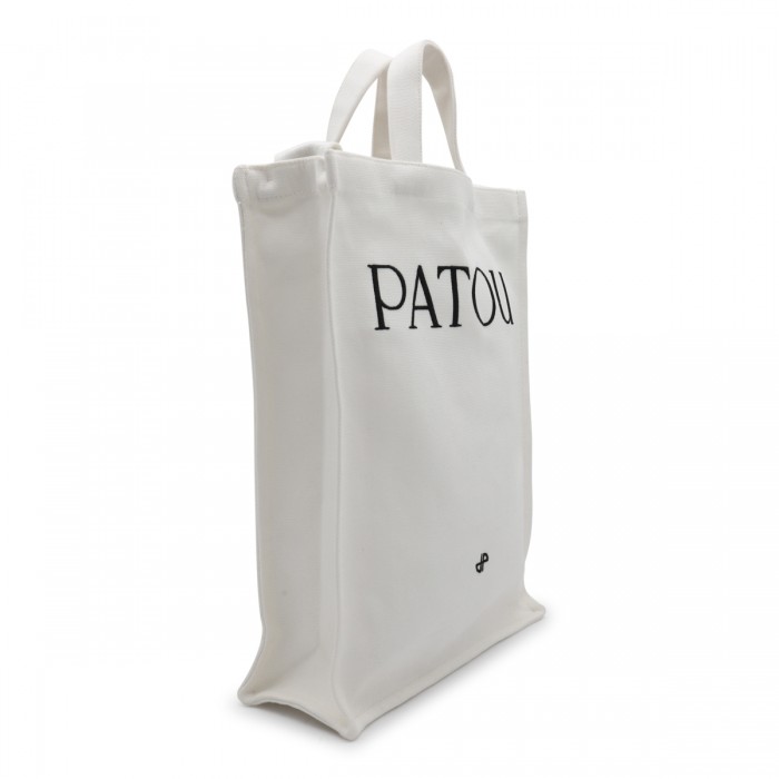 WHITE COTTON VERTICAL TOTE 2