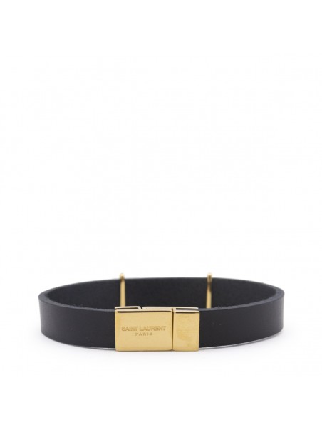 BLACK LEATHER YSL BRACELET