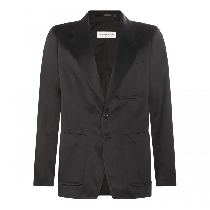 BLACK COTTON BLEND BLAZER