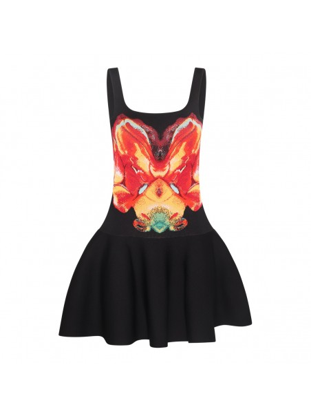VIP【関税送料無料】希少 ALEXANDER MCQUEEN MULTICOLOUR DRESS BLACK MULTICOLOUR VISCOSE BLEND DRESS
