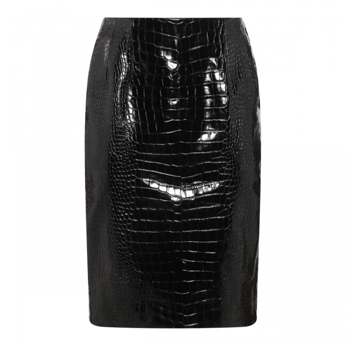 BLACK LEATHER MIDI SKIRT