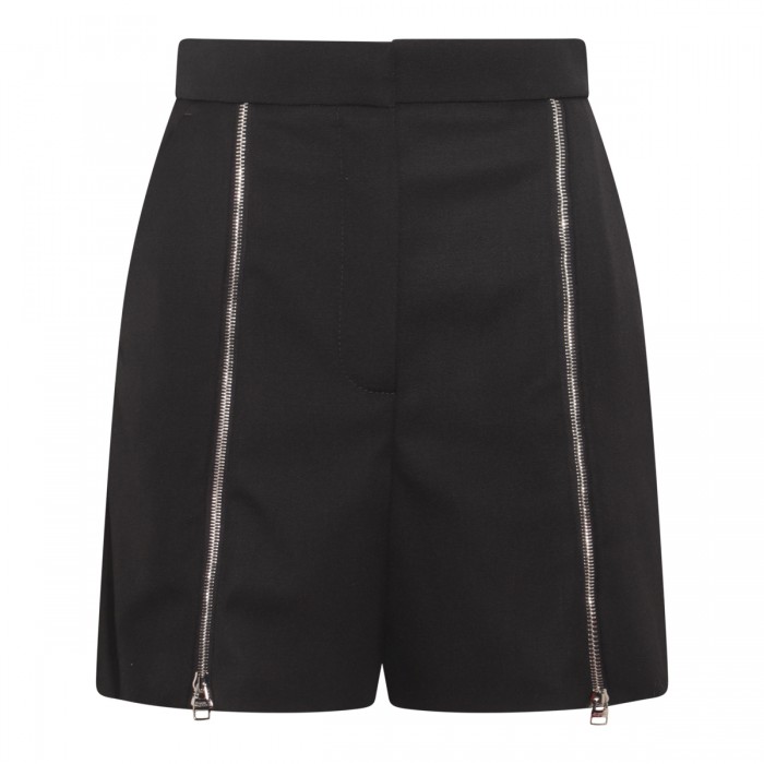 BLACK WOOL ZIPPED SHORTS