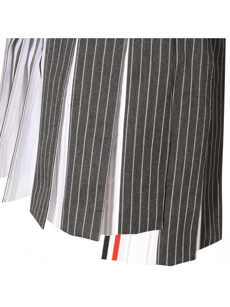 【THOM BROWNE】GREY AND WHITE COTTON-WOOL BLEND SKIRT Funmix Wool Fresco Classic Midi Pleated Skirt | Thom Browne