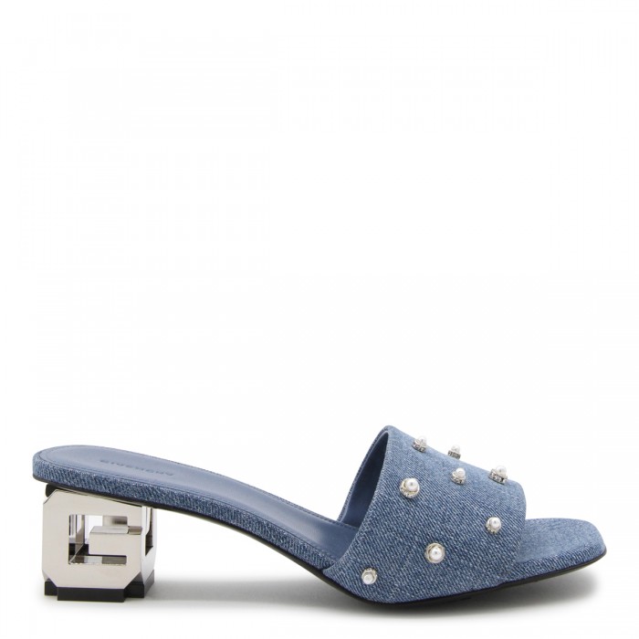 MEDIUM BLUE DENIM G CUBE MULES