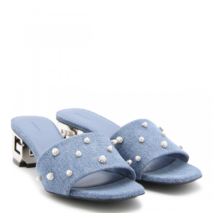 MEDIUM BLUE DENIM G CUBE MULES 2