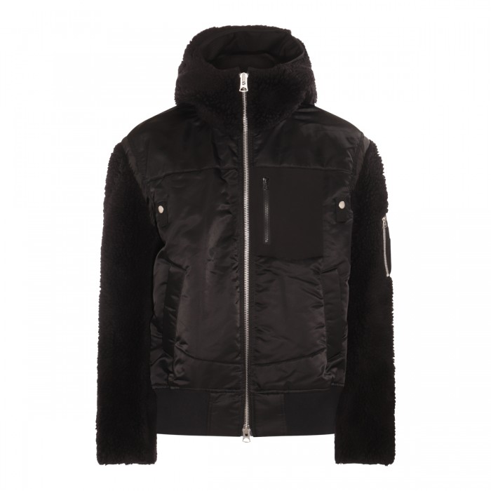 BLACK SHEAERLING BOMBER JACKET