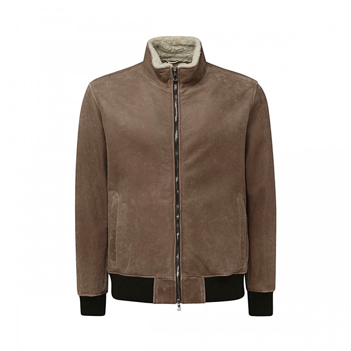 BROWN LEATHER BOMBER JACKET