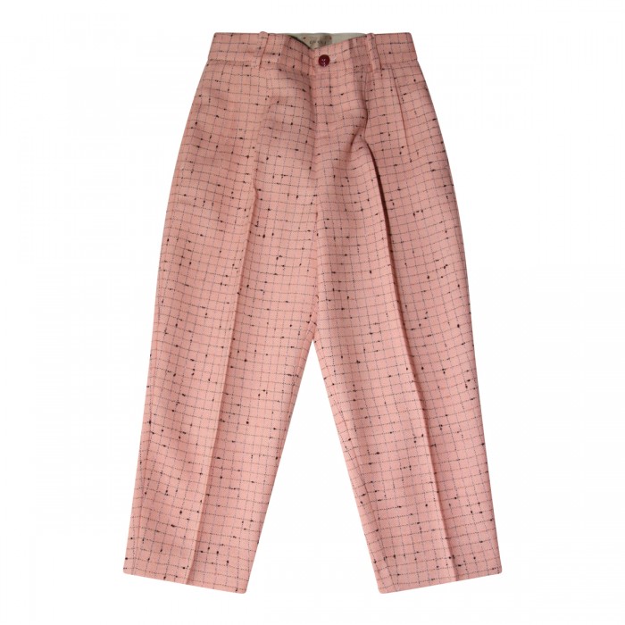 PINK WOOL CHECK DAMIER PANTS 
