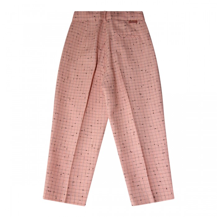 PINK WOOL CHECK DAMIER PANTS  2