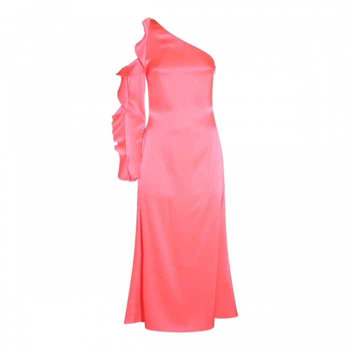 NEON PINK SATIN MIDI DRESS