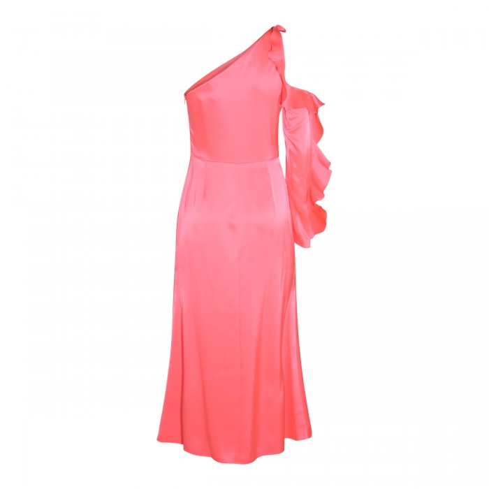 NEON PINK SATIN MIDI DRESS 2