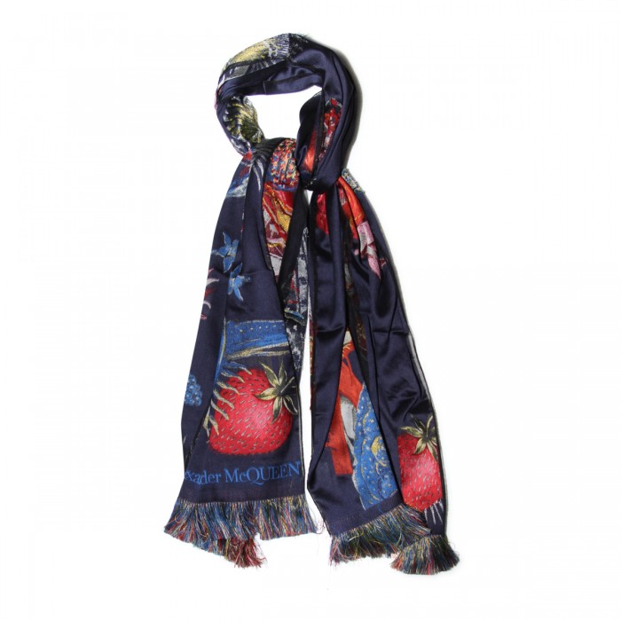 NAVY SILK BLEND BOSCH SCARF 2