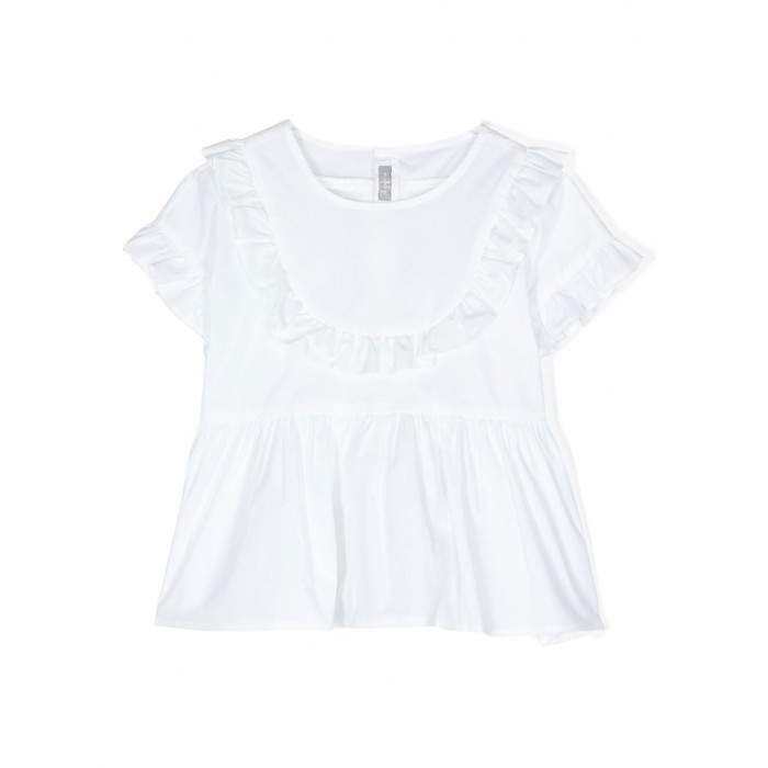 WHITE COTTON RUFFLES SHIRT