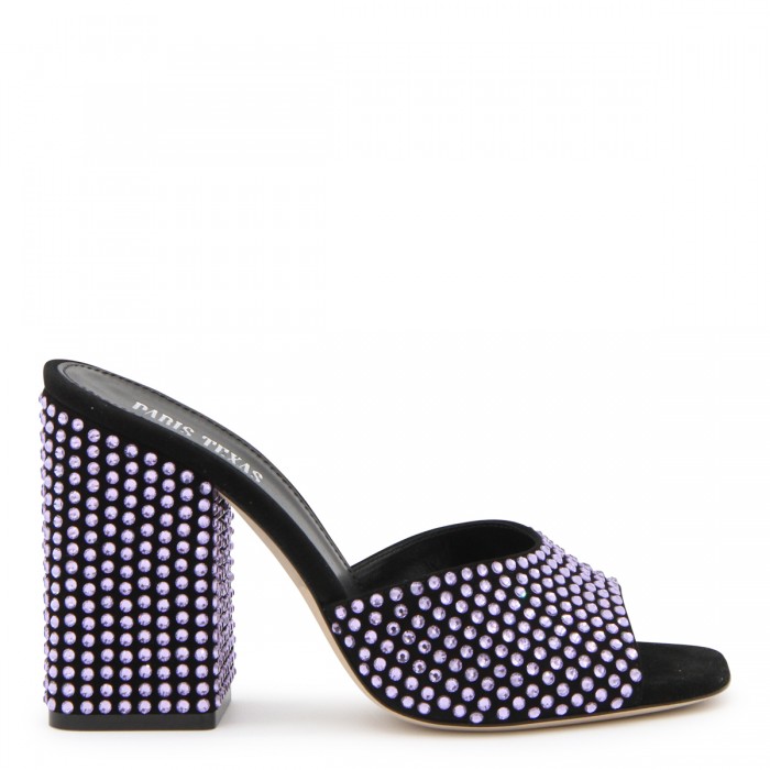 BLACK AND VIOLET LEATHER MULES