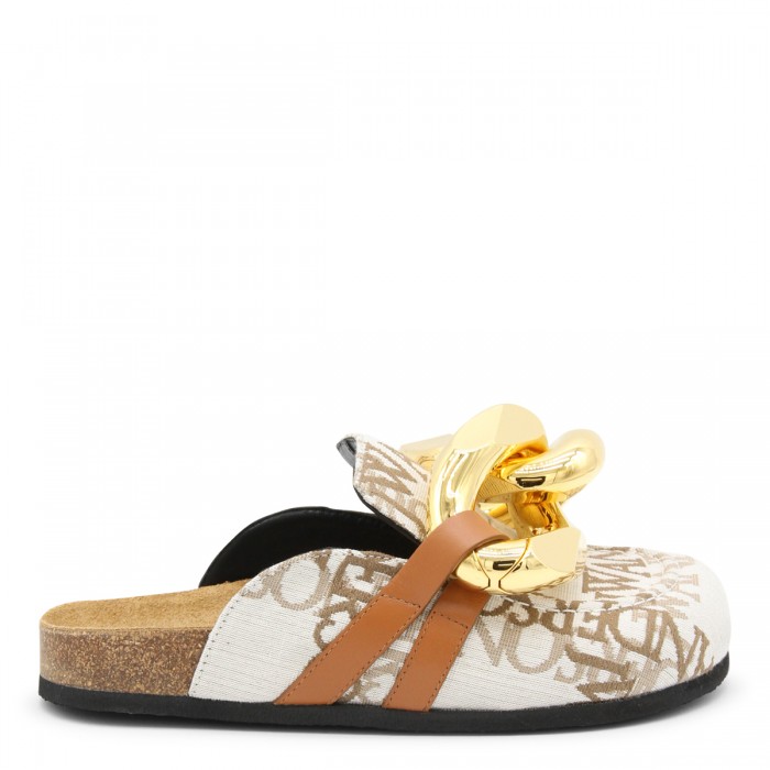 BEIGE CALF SUEDE CHAIN MULES