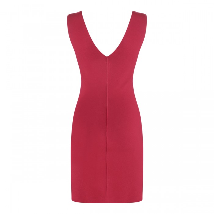 FUCHSIA STRETCH V NECK DRESS 2