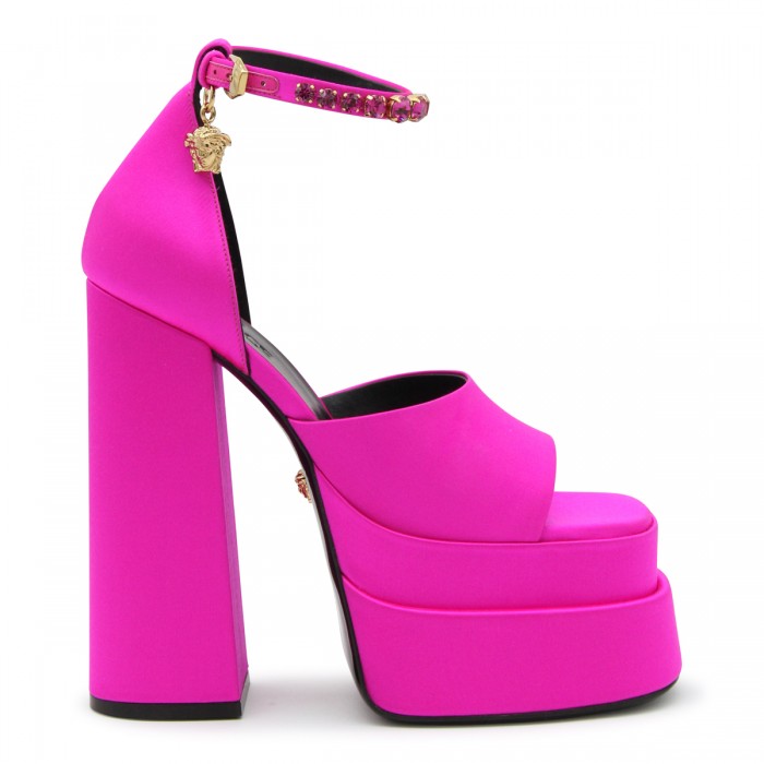 FUCSIA SATIN MEDUSA SANDALS
