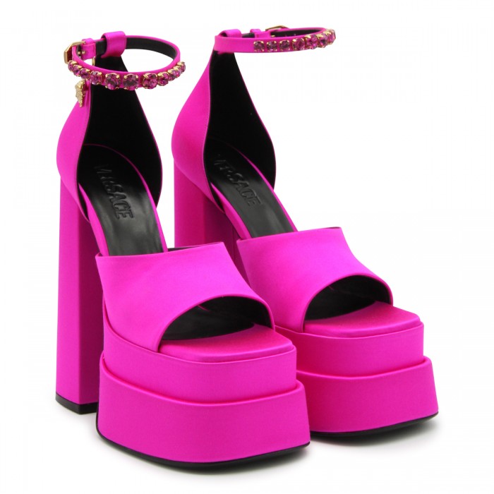 FUCSIA SATIN MEDUSA SANDALS 2