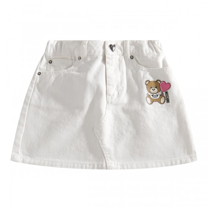 WHITE COTTON DENIM SKIRT