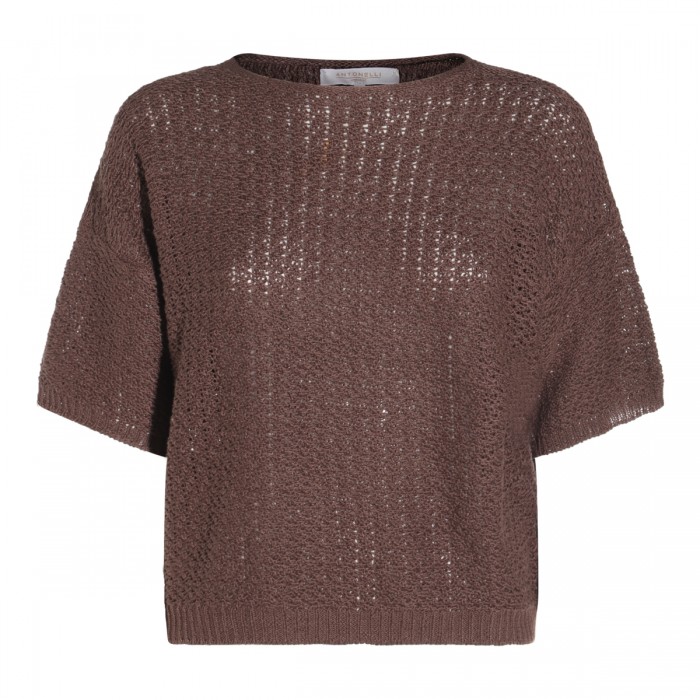 BROWN LINEN AND COTTON TOP