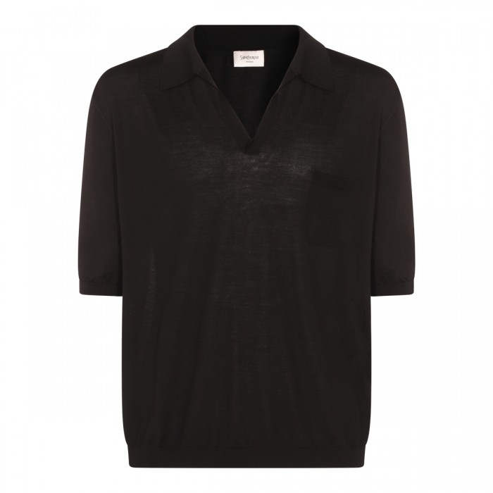 BLACK WOOL POLO SHIRT