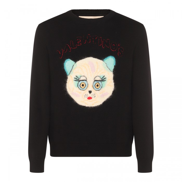 BLACK COTTON AND WOOL KNITWEAR