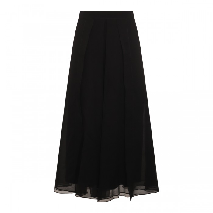 BLACK SILK MIDI SKIRT