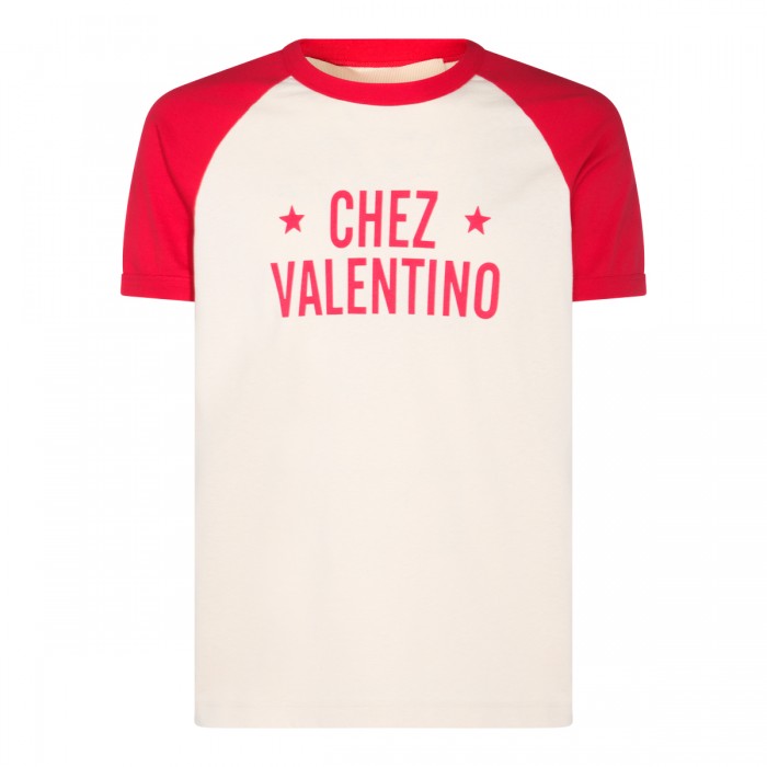 WHITE AND RED COTTON T-SHIRT