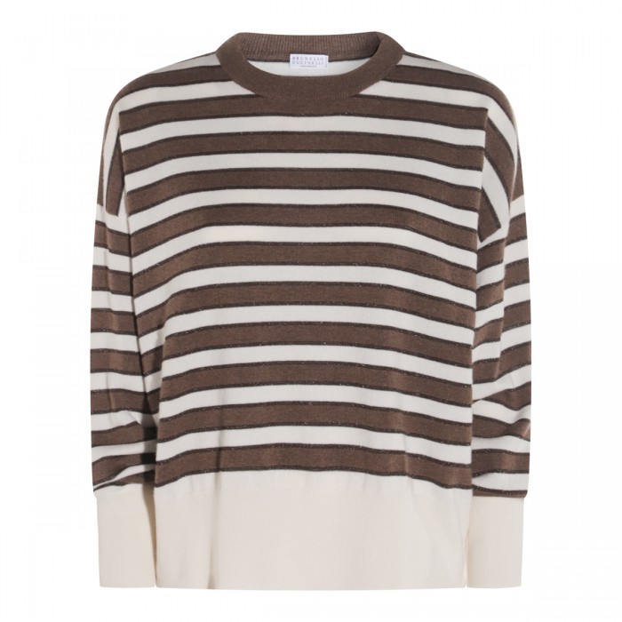 WHITE AND BROWN WOOL KNITWEAR