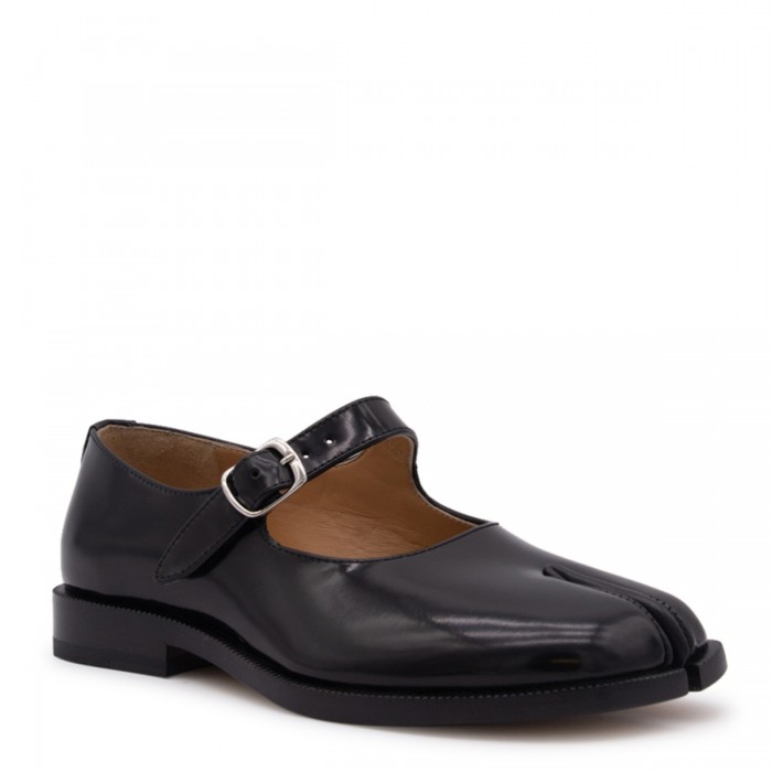BLACK LEATHER TABI FLATS 2