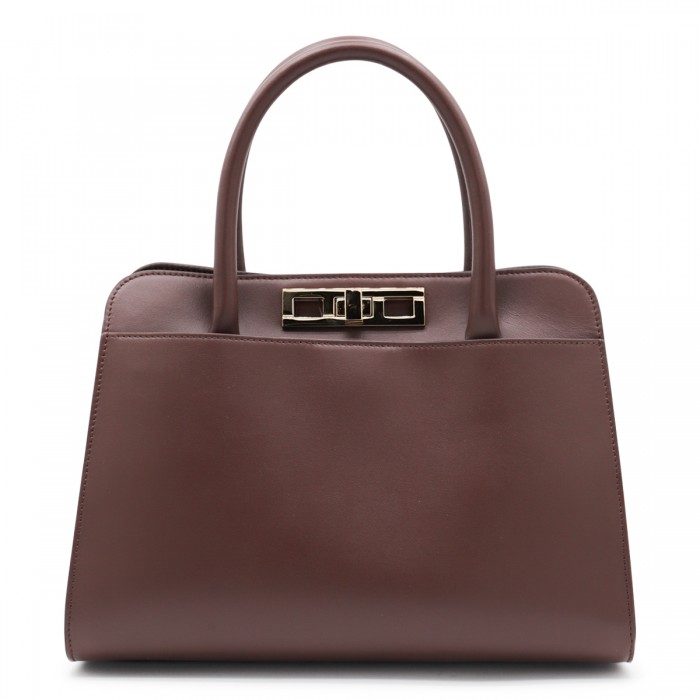 BROWN LEATHER TOP HANDLE BAG