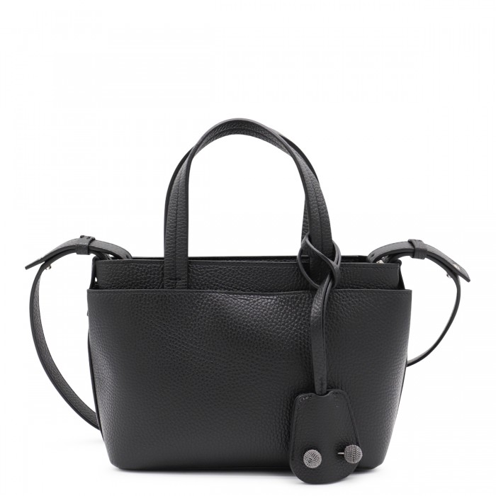 BLACK LEATHER TOP HANDLE BAG