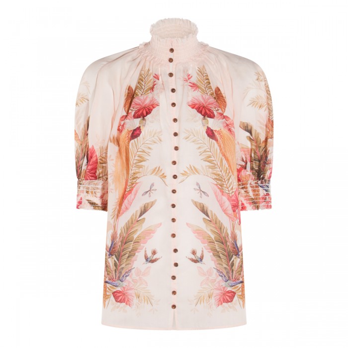 CREAM AND PINK LINEN TOP