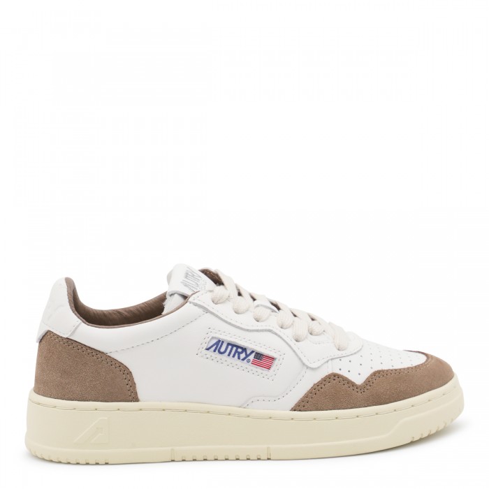 WHITE AND BROWN LEATHER...