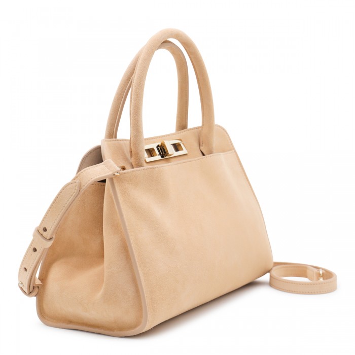 BEIGE LEATHER TOP HANDLE BAG 2