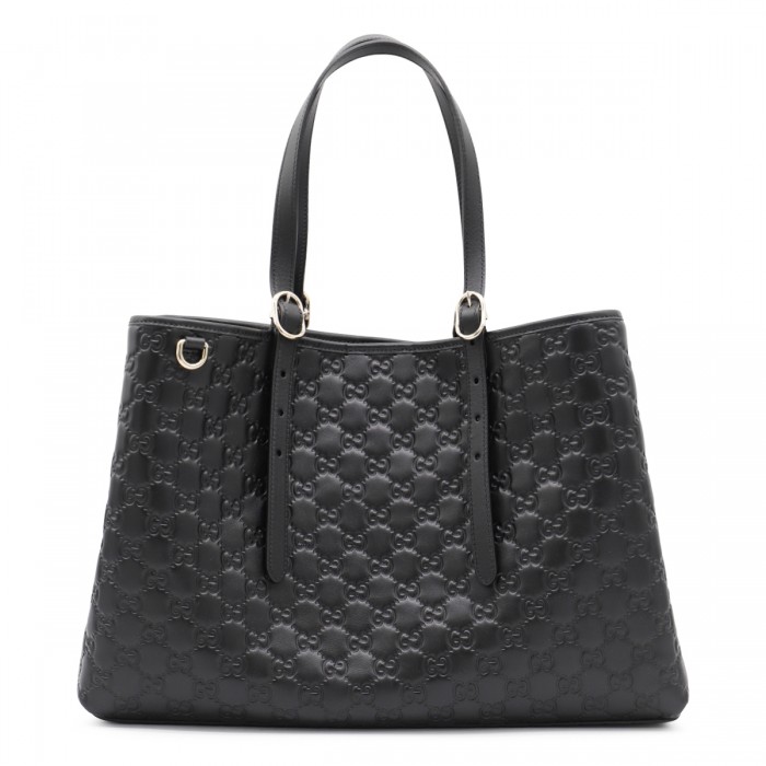 BLACK LEATHER EMBLEM BIG TOTES