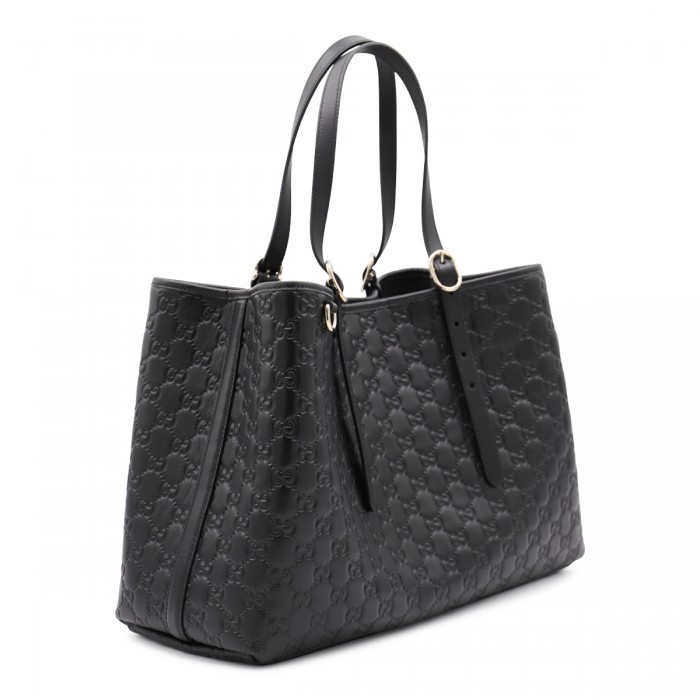 BLACK LEATHER EMBLEM BIG TOTES 2