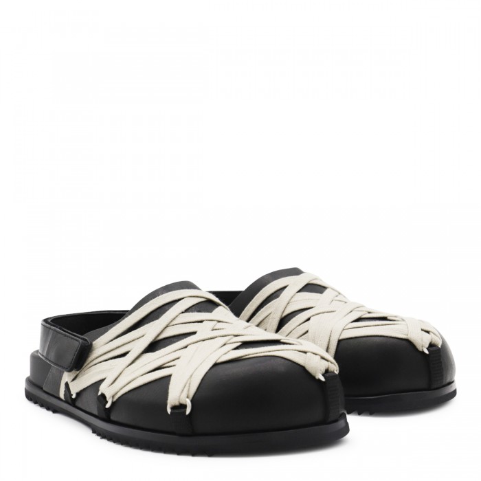 BLACK LEATHER MEGALACED FLATS 2