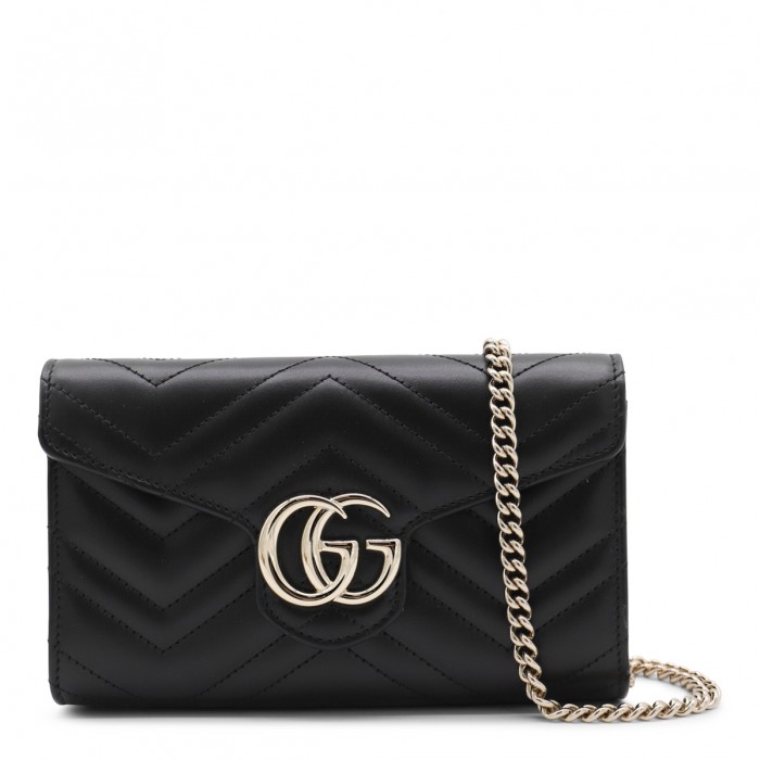 BLACK LEATHER GG MARMONT...