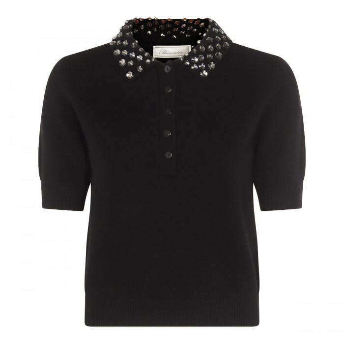 BLACK WOOL POLO SHIRT