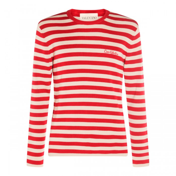 WHITE AND RED WOOL KNITWEAR