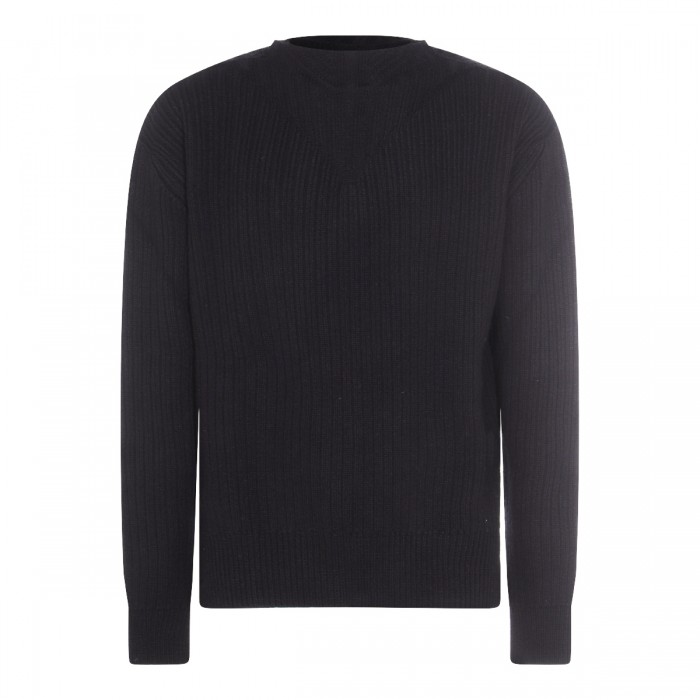 BLACK WOOL FISHERMAN KNITWEAR