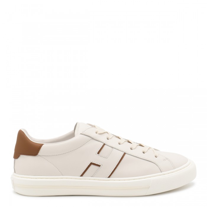 WHITE AND BEIGE LEATHER...