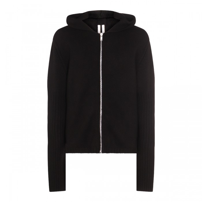 BLACK WOOL ZIPPED HOODIE...