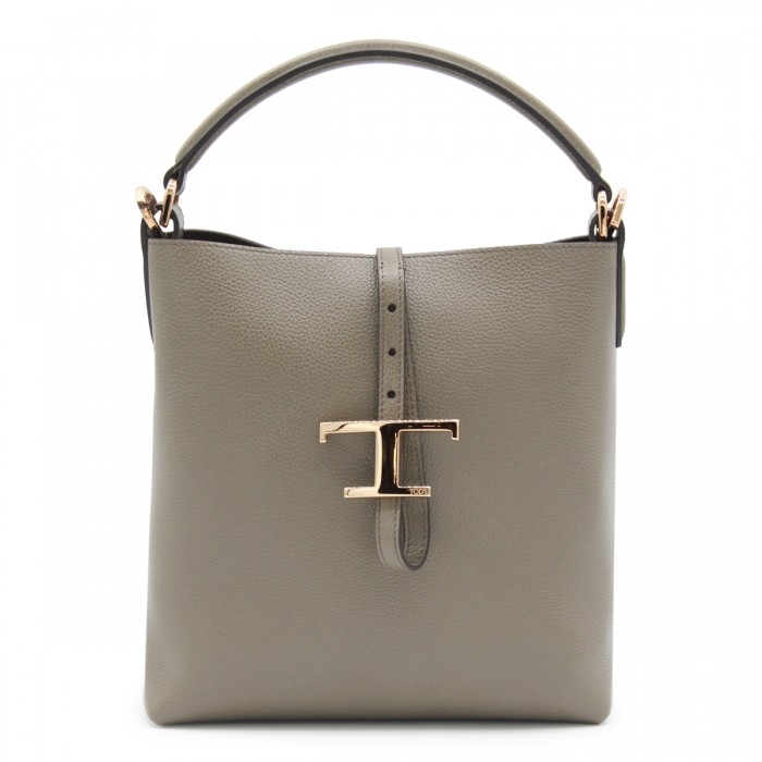 GREY LEATHER TOP HANDLE BAG