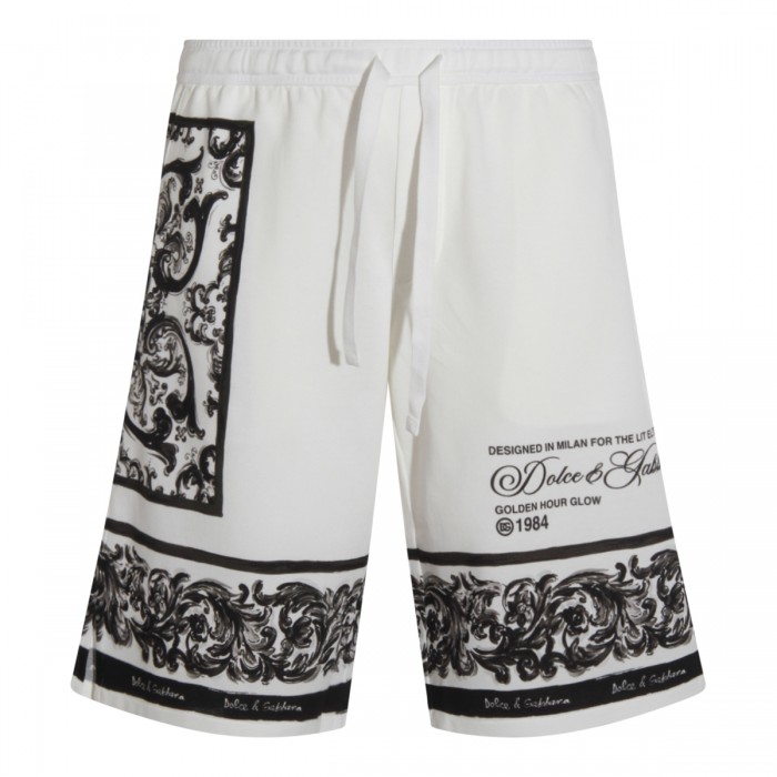 WHITE AND BLACK COTTON SHORTS